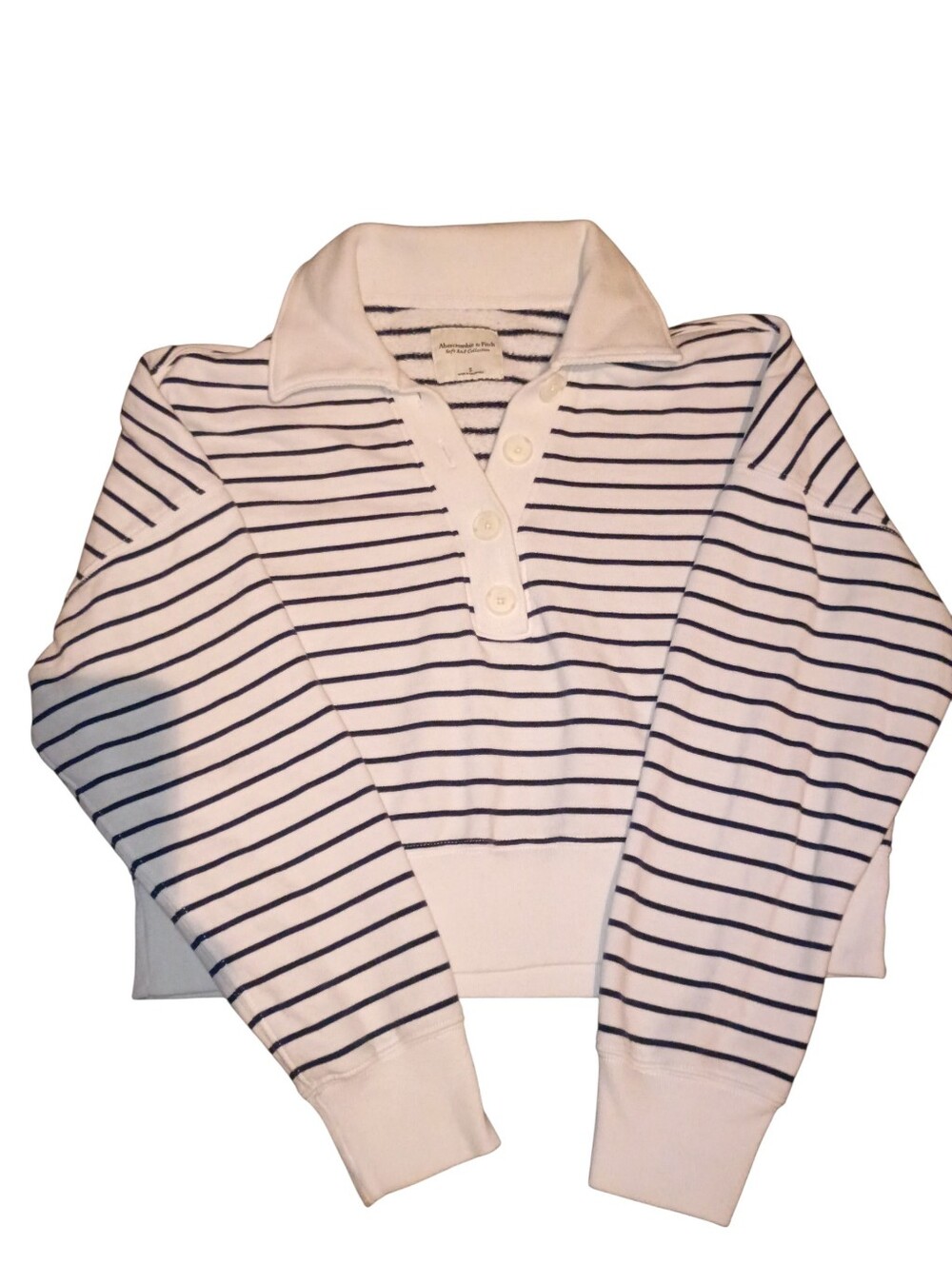 Abercrombie & Fitch Striped White Polo Sweater Cropped  - Women's